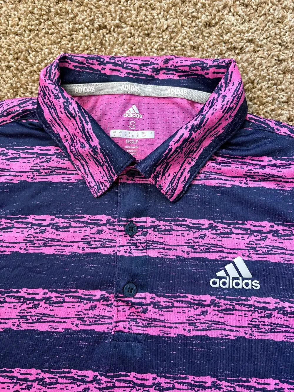 Adidas Golf Painted Striped Short Sleeve Performance Polo Mens Size Small Nylon